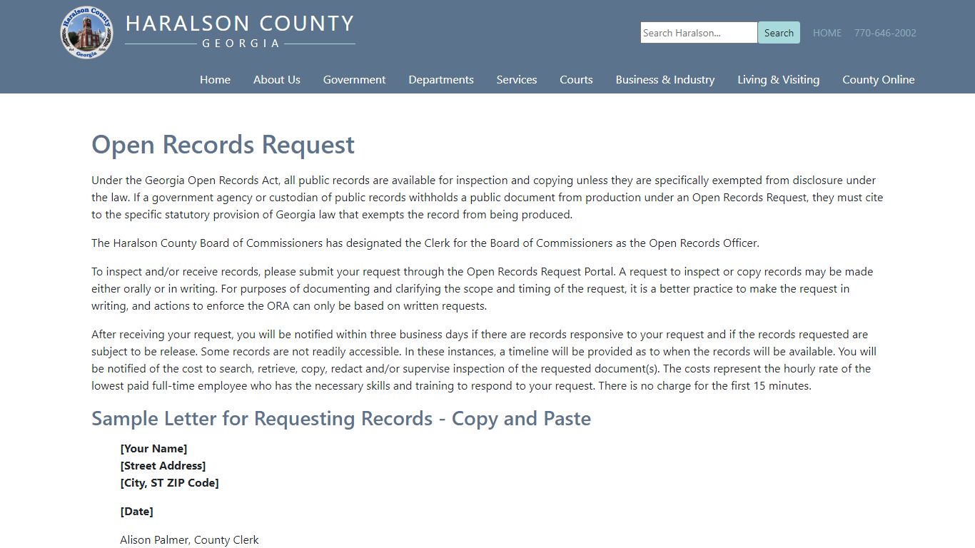 Open Records Request - Haralson County Board of Commissioners